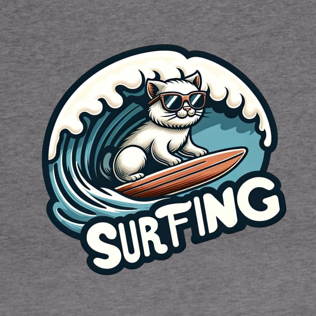 cat surfing ocean wave by Dracoola